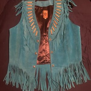 Teal Fringe Suede Vest